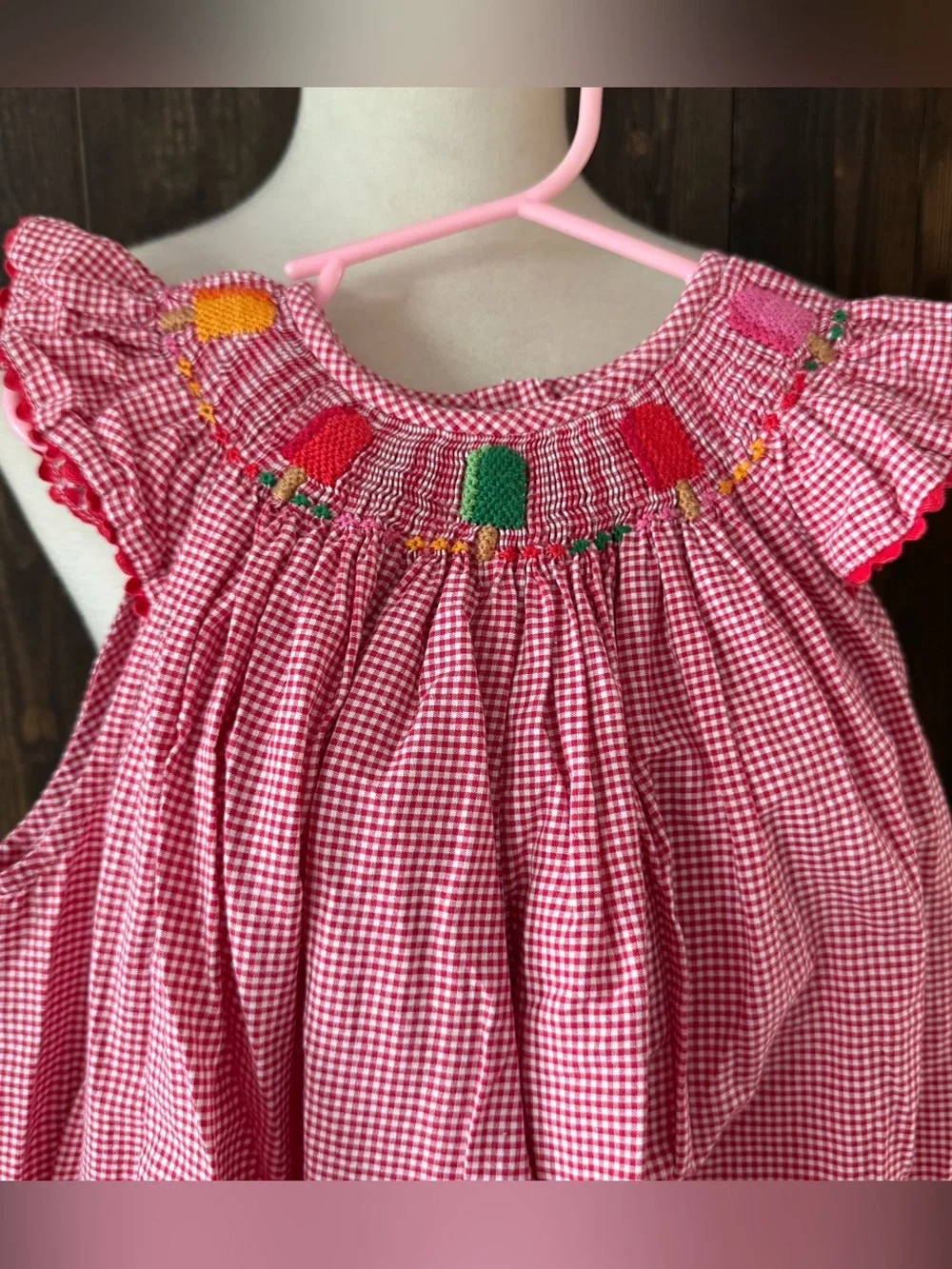 Girls Silly Goose Hand Smocked Popsicle Summer Smocked Dress Red Gingham 4T 5T